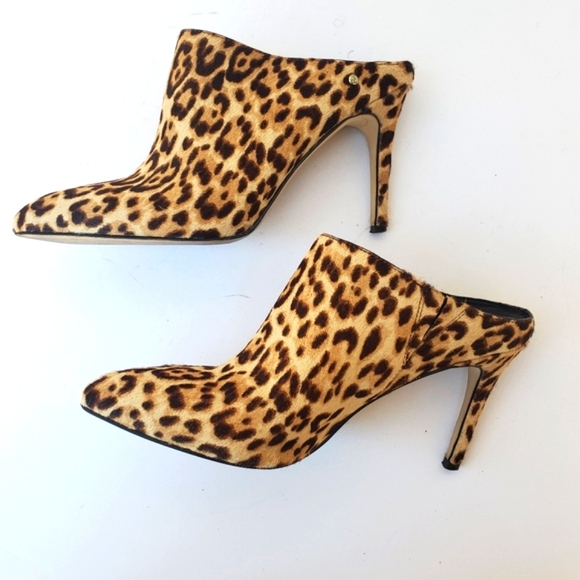 SAM Edelman "Oran" Calf Hair Leopard Mule Heel Bootie Size 6 Brahma, Sand - Picture 12 of 13